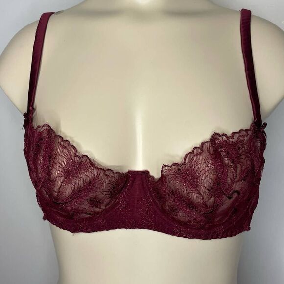Other - NEW Muse by Coco De Mer Bra 34B Maroon Lace Unlined Underwire Sheer Feminine